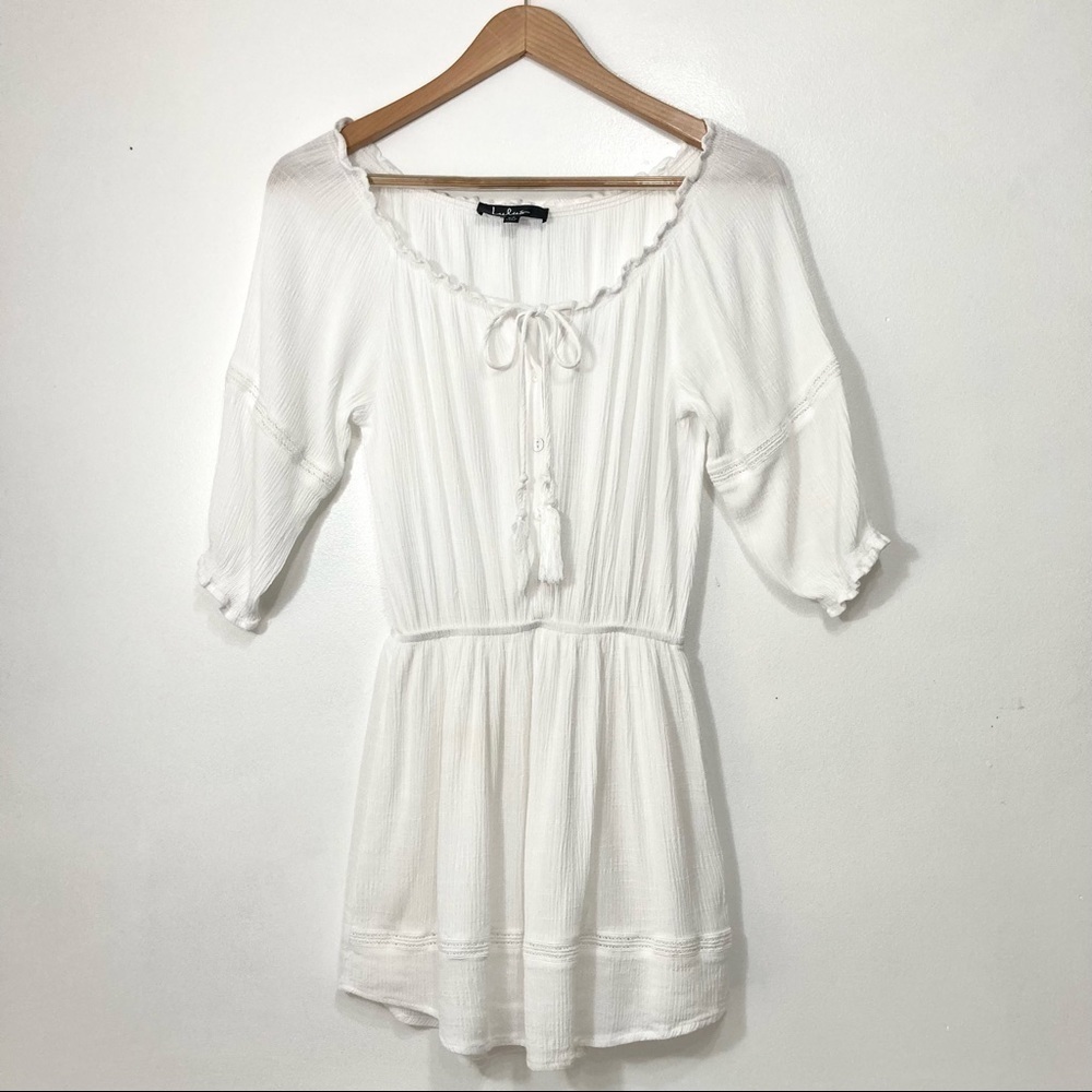 Lulus Boho Tassel Tie Front Peasant Blouse Size XS